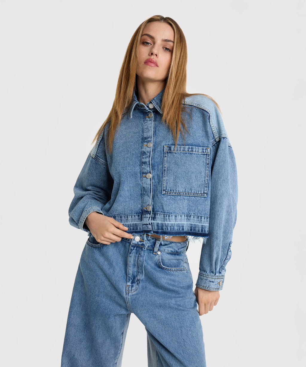 Ladies Woven Mix Denim Blouse